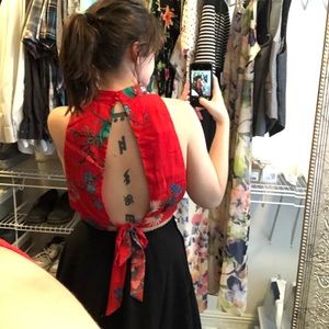 Red Floral Open Side and Back Top